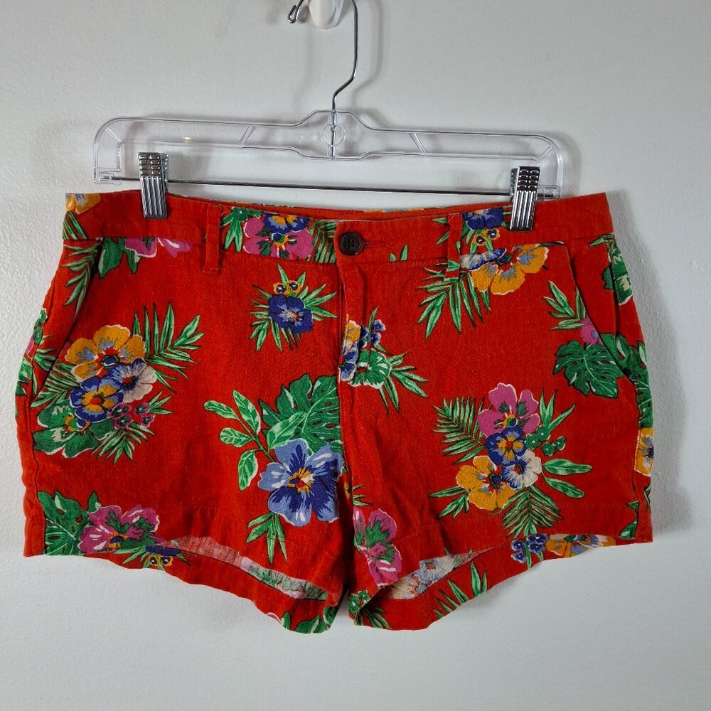 Old Navy Size 6 Shorts Red Tropical Flowers Vacation Cruise Beach